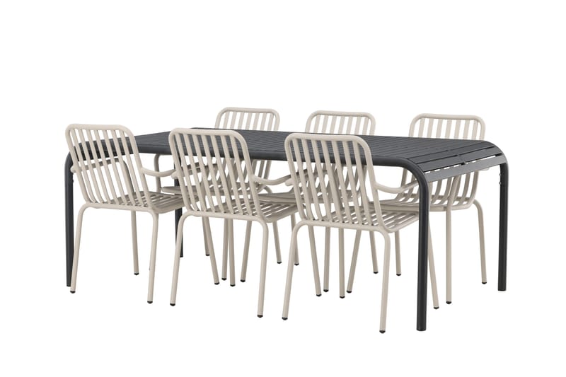 Borneo Matgrupp Utomhus 200 cm + 6 st Peking Karmstolar, Beige/Svart