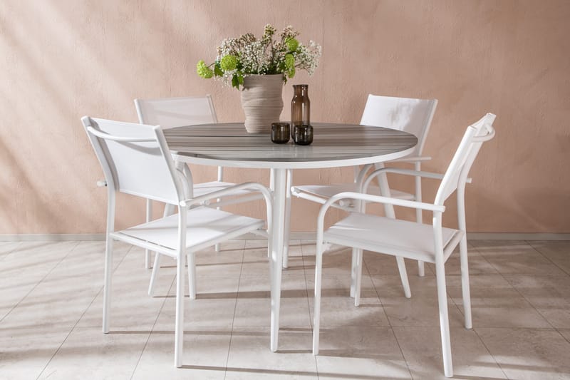 Matgrupp Utomhus Break 120 cm Rund med 4 Santorini Utestolar - Grå - Utemöbler & utemiljö - Utegrupp - Matgrupp utomhus