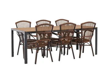 Break Matgrupp 205 cm + 6 st Galera Karmstolar Brun - Brun - Utemöbler & utemiljö - Utegrupp - Matgrupp utomhus