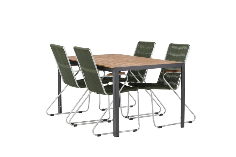 Break Matgrupp Utomhus 150 cm + 4 st Bois Karmstolar, Grön/Brun
