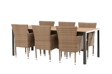 Break Matgrupp Utomhus 205 cm + 6 st Malina Karmstolar - Brun - Utemöbler & utemiljö - Utegrupp - Matgrupp utomhus