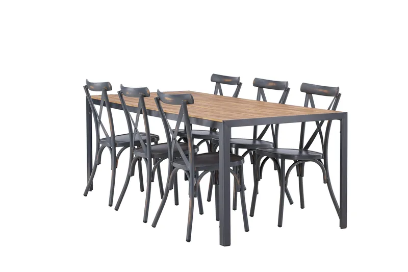 Break Matgrupp Utomhus 205 cm + 6 st Tablas Matstolar, Brun/Mörkgrå