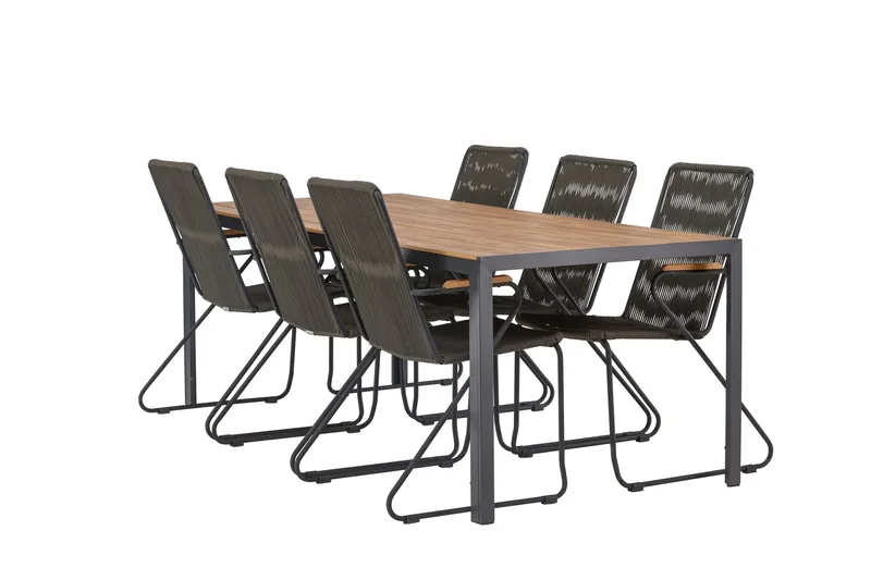 Break Matgrupp Utomhus 205 cm + 6 st Bois Karmstolar, Svart/Brun