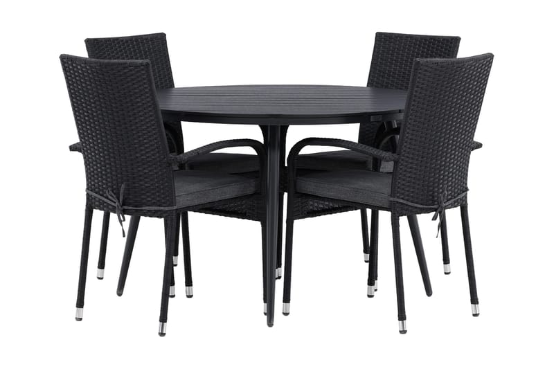 Break Matgrupp Utomhus Rund Ø120cm + 4 Anna Matstolar, Beige/Svart