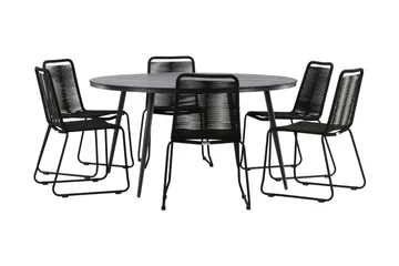 Break Matgrupp Utomhus Rund Ø150cm + 6 Lindos Stapelbara Matstolar - Svart - Utemöbler & utemiljö - Utegrupp - Matgrupp utomhus