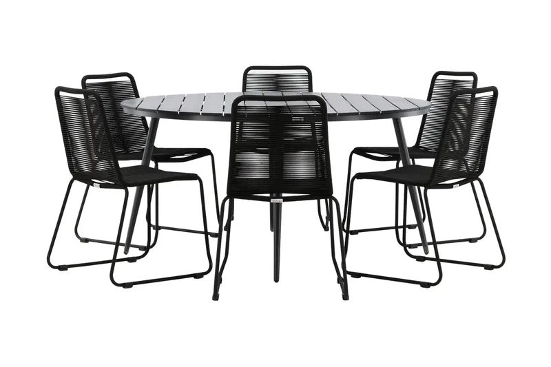 Break Matgrupp Utomhus Rund Ø150cm + 6 Lindos Stapelbara Matstolar - Svart - Utemöbler & utemiljö - Utegrupp - Matgrupp utomhus