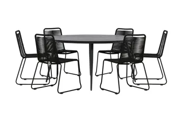 Break Matgrupp Utomhus Rund Ø150cm + 6 Lindos Stapelbara Matstolar - Svart - Utemöbler & utemiljö - Utegrupp - Matgrupp utomhus