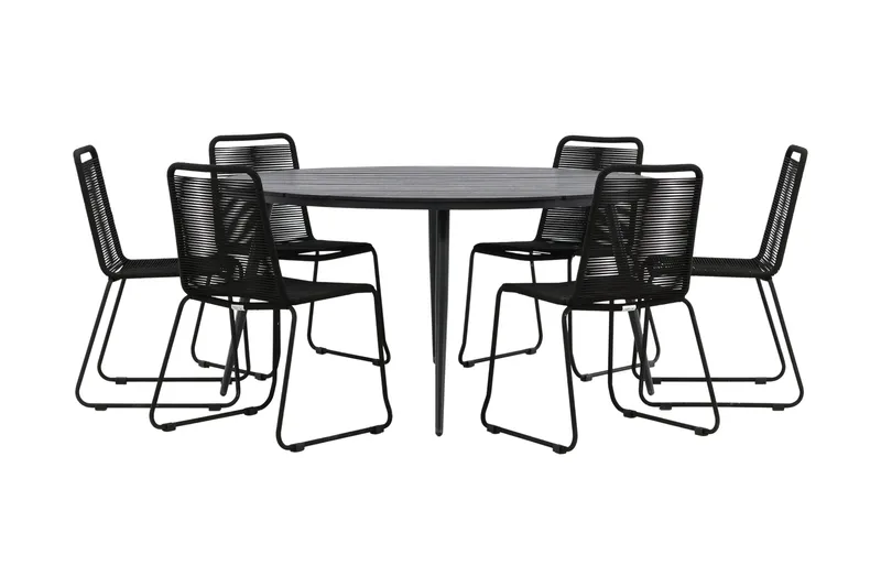 Break Matgrupp Utomhus Rund Ø150cm + 6 Lindos Stapelbara Matstolar - Svart - Utemöbler & utemiljö - Utegrupp - Matgrupp utomhus