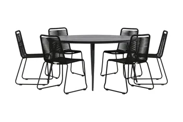 Break Matgrupp Utomhus Rund Ø150cm + 6 Lindos Stapelbara Matstolar - Svart - Utemöbler & utemiljö - Utegrupp - Matgrupp utomhus