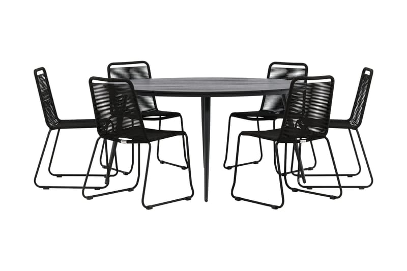 Break Matgrupp Utomhus Rund Ø150cm + 6 Lindos Stapelbara Matstolar, Svart