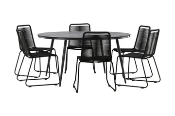 Break Matgrupp Utomhus Rund Ø150cm + 6 Lindos Stapelbara Matstolar - Svart - Utemöbler & utemiljö - Utegrupp - Matgrupp utomhus