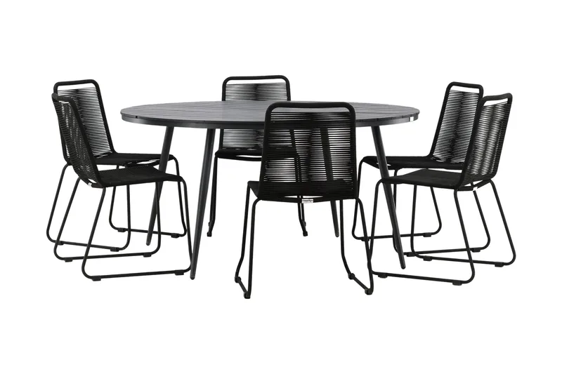 Break Matgrupp Utomhus Rund Ø150cm + 6 Lindos Stapelbara Matstolar - Svart - Utemöbler & utemiljö - Utegrupp - Matgrupp utomhus