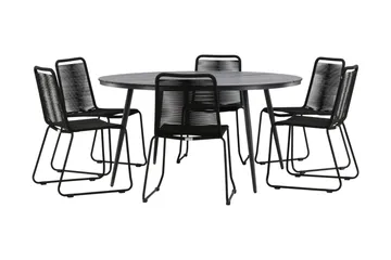 Break Matgrupp Utomhus Rund Ø150cm + 6 Lindos Stapelbara Matstolar - Svart - Utemöbler & utemiljö - Utegrupp - Matgrupp utomhus