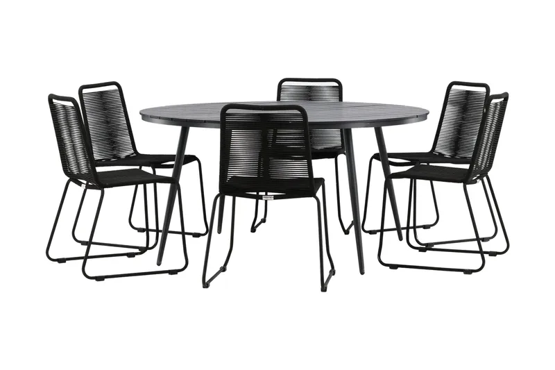 Break Matgrupp Utomhus Rund Ø150cm + 6 Lindos Stapelbara Matstolar - Svart - Utemöbler & utemiljö - Utegrupp - Matgrupp utomhus