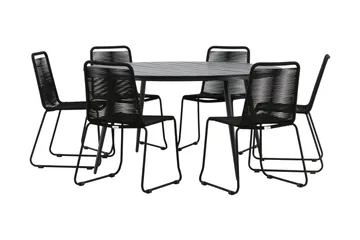 Break Matgrupp Utomhus Rund Ø150cm + 6 Lindos Stapelbara Matstolar - Svart - Utemöbler & utemiljö - Utegrupp - Matgrupp utomhus