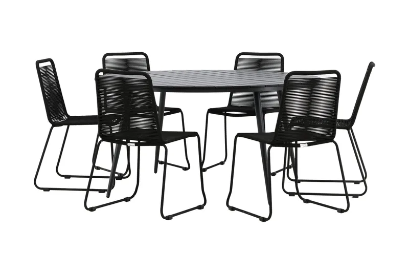 Break Matgrupp Utomhus Rund Ø150cm + 6 Lindos Stapelbara Matstolar - Svart - Utemöbler & utemiljö - Utegrupp - Matgrupp utomhus