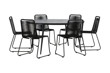 Break Matgrupp Utomhus Rund Ø150cm + 6 Lindos Stapelbara Matstolar - Svart - Utemöbler & utemiljö - Utegrupp - Matgrupp utomhus