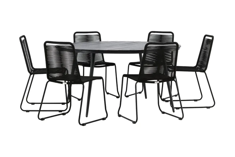Break Matgrupp Utomhus Rund Ø150cm + 6 Lindos Stapelbara Matstolar - Svart - Utemöbler & utemiljö - Utegrupp - Matgrupp utomhus