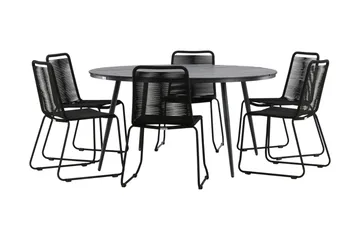 Break Matgrupp Utomhus Rund Ø150cm + 6 Lindos Stapelbara Matstolar - Svart - Utemöbler & utemiljö - Utegrupp - Matgrupp utomhus