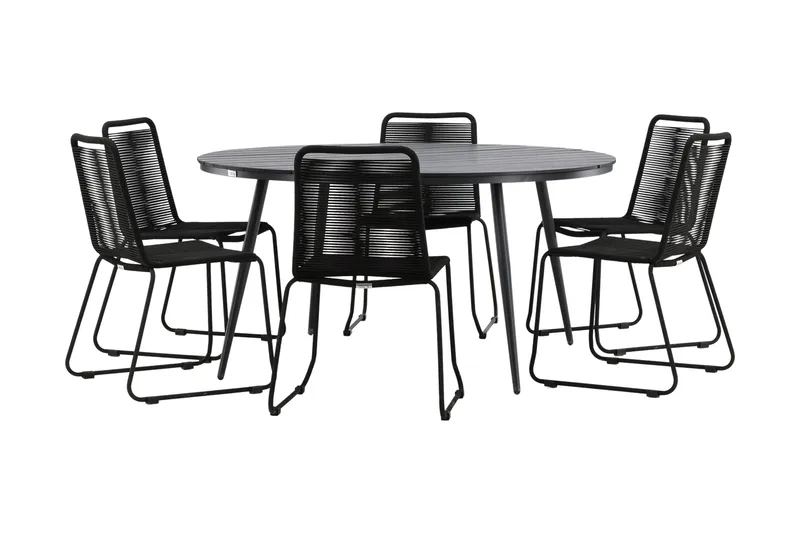 Break Matgrupp Utomhus Rund Ø150cm + 6 Lindos Stapelbara Matstolar - Svart - Utemöbler & utemiljö - Utegrupp - Matgrupp utomhus