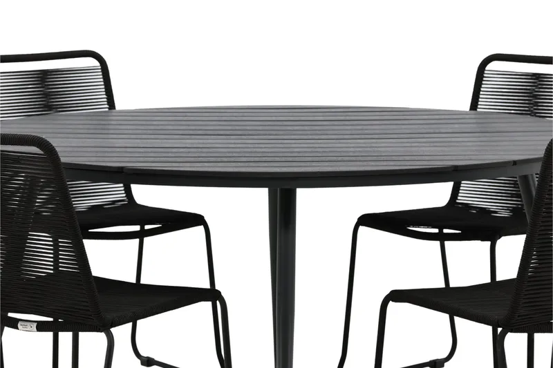 Break Matgrupp Utomhus Rund Ø150cm + 6 Lindos Stapelbara Matstolar - Svart - Utemöbler & utemiljö - Utegrupp - Matgrupp utomhus