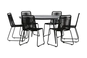 Break Matgrupp Utomhus Rund Ø150cm + 6 Lindos Stapelbara Matstolar - Svart - Utemöbler & utemiljö - Utegrupp - Matgrupp utomhus