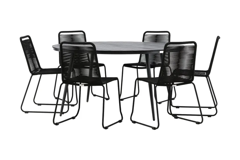 Break Matgrupp Utomhus Rund Ø150cm + 6 Lindos Stapelbara Matstolar - Svart - Utemöbler & utemiljö - Utegrupp - Matgrupp utomhus