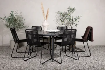 Break Matgrupp Utomhus Rund Ø150cm + 6 Lindos Stapelbara Matstolar - Svart - Utemöbler & utemiljö - Utegrupp - Matgrupp utomhus