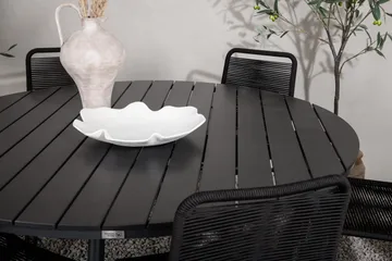 Break Matgrupp Utomhus Rund Ø150cm + 6 Lindos Stapelbara Matstolar - Svart - Utemöbler & utemiljö - Utegrupp - Matgrupp utomhus