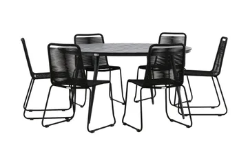 Break Matgrupp Utomhus Rund Ø150cm + 6 Lindos Stapelbara Matstolar - Svart - Utemöbler & utemiljö - Utegrupp - Matgrupp utomhus