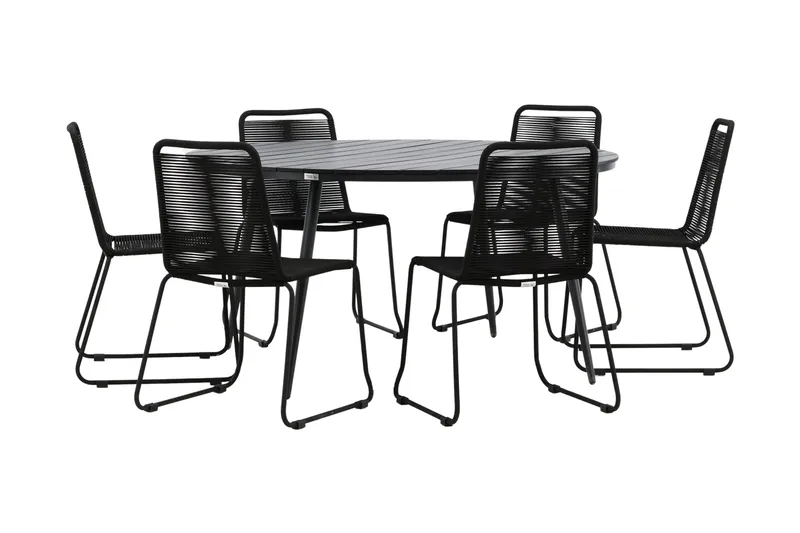 Break Matgrupp Utomhus Rund Ø150cm + 6 Lindos Stapelbara Matstolar - Svart - Utemöbler & utemiljö - Utegrupp - Matgrupp utomhus