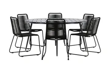 Break Matgrupp Utomhus Rund Ø150cm + 6 Lindos Stapelbara Matstolar - Svart - Utemöbler & utemiljö - Utegrupp - Matgrupp utomhus