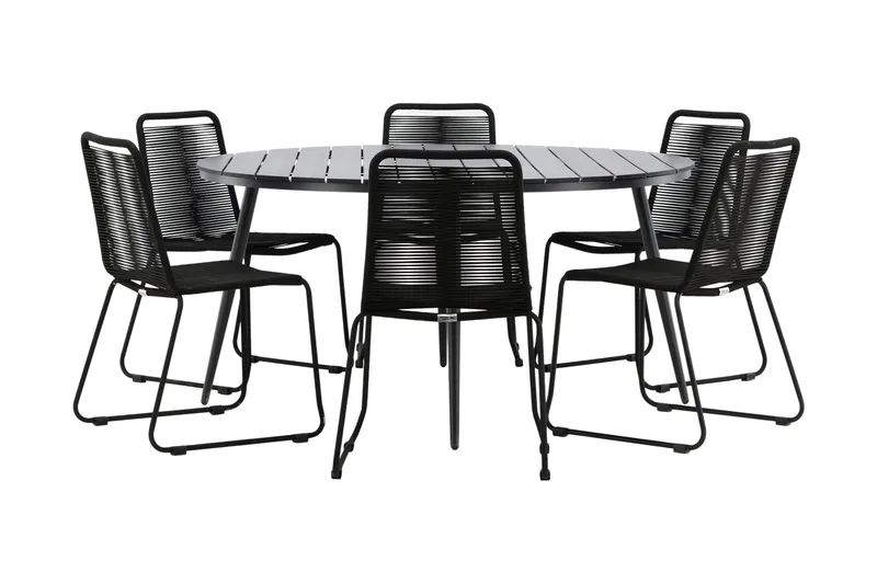Break Matgrupp Utomhus Rund Ø150cm + 6 Lindos Stapelbara Matstolar - Svart - Utemöbler & utemiljö - Utegrupp - Matgrupp utomhus