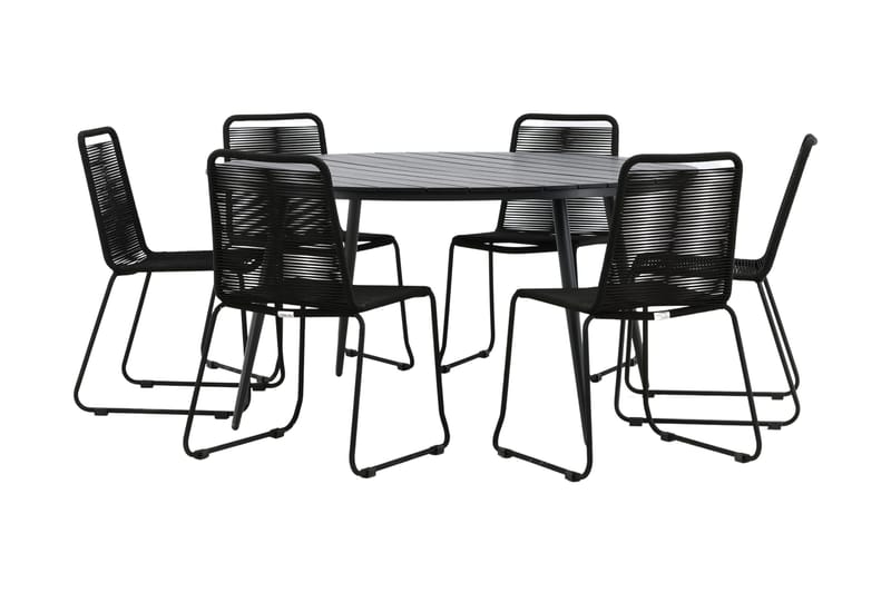 Break Matgrupp Utomhus Rund Ø150cm + 6 Lindos Stapelbara Matstolar - Svart - Utemöbler & utemiljö - Utegrupp - Matgrupp utomhus