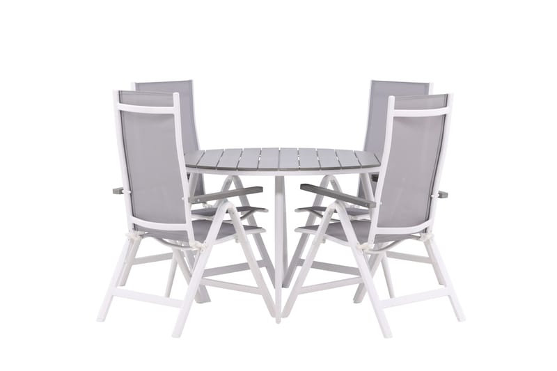 Break Matgrupp Utomhus Rund 120 cm + 4 Albany Postitionsstol - Vit/Grå - Utemöbler & utemiljö - Utegrupp - Matgrupp utomhus