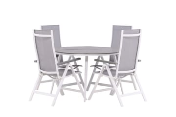 Break Matgrupp Utomhus Rund 120 cm + 4 Albany Postitionsstol - Vit/Grå - Utemöbler & utemiljö - Utegrupp - Matgrupp utomhus