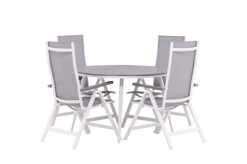 Break Matgrupp Utomhus Rund 120 cm + 4 Albany Postitionsstol - Vit/Grå - Utemöbler & utemiljö - Utegrupp - Matgrupp utomhus