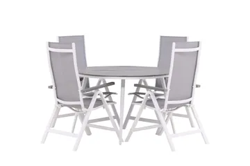 Break Matgrupp Utomhus Rund 120 cm + 4 Albany Postitionsstol - Vit/Grå - Utemöbler & utemiljö - Utegrupp - Matgrupp utomhus