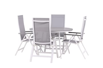Break Matgrupp Utomhus Rund 120 cm + 4 Albany Postitionsstol - Vit/Grå - Utemöbler & utemiljö - Utegrupp - Matgrupp utomhus