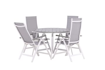 Break Matgrupp Utomhus Rund 120 cm + 4 Albany Postitionsstol - Vit/Grå - Utemöbler & utemiljö - Utegrupp - Matgrupp utomhus