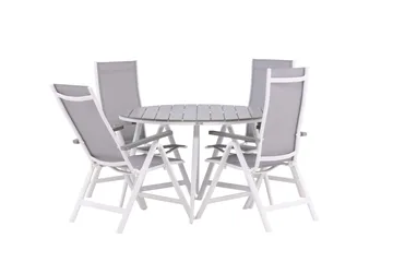 Break Matgrupp Utomhus Rund 120 cm + 4 Albany Postitionsstol - Vit/Grå - Utemöbler & utemiljö - Utegrupp - Matgrupp utomhus