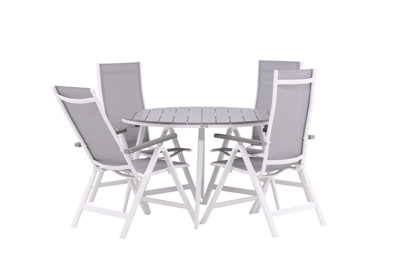 Break Matgrupp Utomhus Rund 120 cm + 4 Albany Postitionsstol - Vit/Grå - Utemöbler & utemiljö - Utegrupp - Matgrupp utomhus