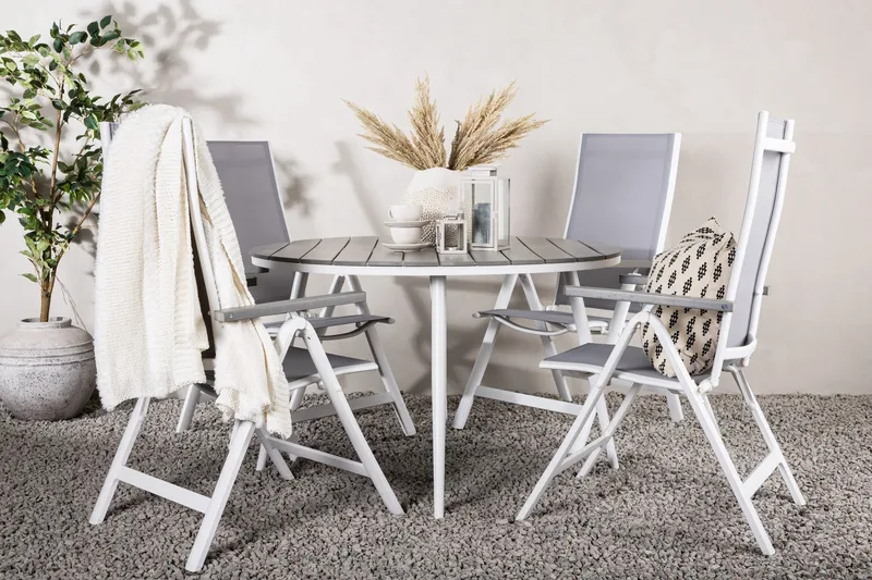 Break Matgrupp Utomhus Rund 120 cm + 4 Albany Postitionsstol - Vit/Gr å - Utemöbler & utemiljö - Utegrupp - Matgrupp utomhus