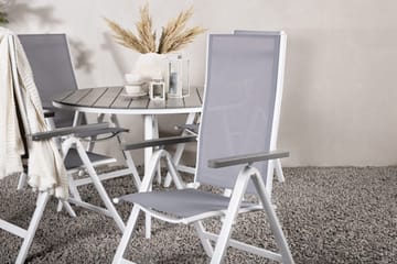 Break Matgrupp Utomhus Rund 120 cm + 4 Albany Postitionsstol - Vit/Grå - Utemöbler & utemiljö - Utegrupp - Matgrupp utomhus