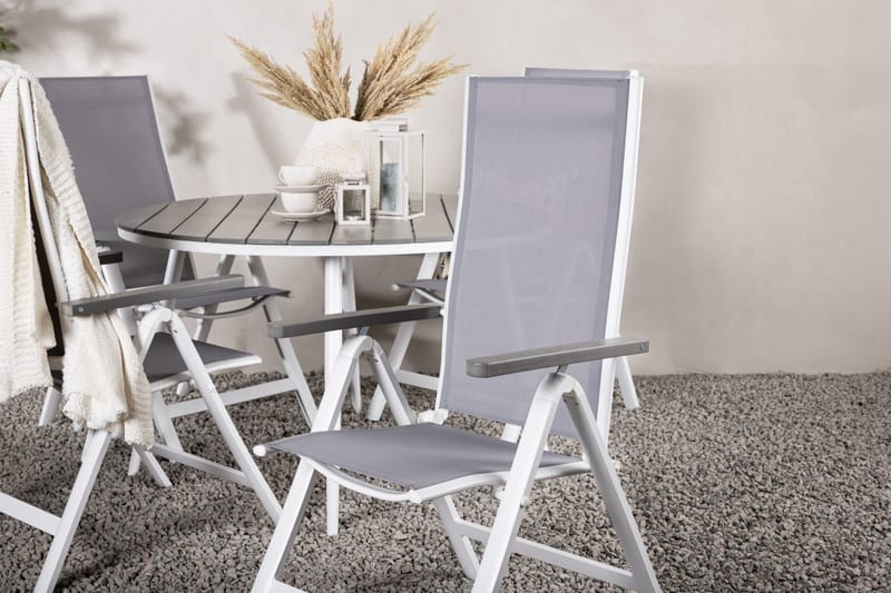 Break Matgrupp Utomhus Rund 120 cm + 4 Albany Postitionsstol - Vit/Grå - Utemöbler & utemiljö - Utegrupp - Matgrupp utomhus