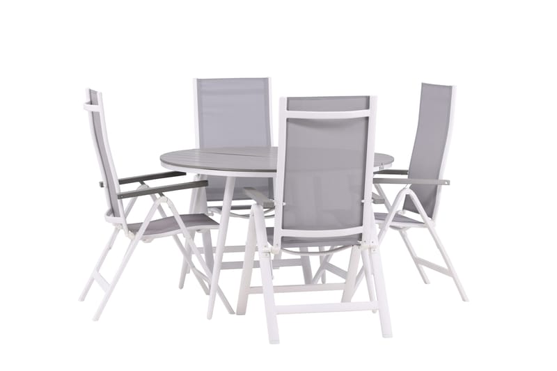 Break Matgrupp Utomhus Rund 120 cm + 4 Albany Postitionsstol - Vit/Grå - Utemöbler & utemiljö - Utegrupp - Matgrupp utomhus
