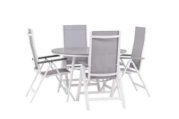 Break Matgrupp Utomhus Rund 120 cm + 4 Albany Postitionsstol - Vit/Grå - Utemöbler & utemiljö - Utegrupp - Matgrupp utomhus