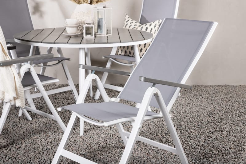 Break Matgrupp Utomhus Rund 120 cm + 4 Albany Postitionsstol - Vit/Grå - Utemöbler & utemiljö - Utegrupp - Matgrupp utomhus