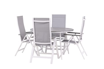 Break Matgrupp Utomhus Rund 120 cm + 4 Albany Postitionsstol - Vit/Grå - Utemöbler & utemiljö - Utegrupp - Matgrupp utomhus