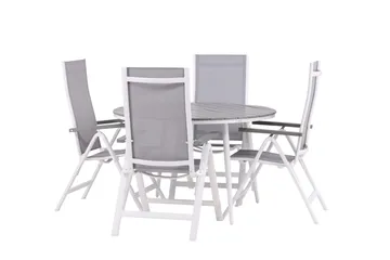 Break Matgrupp Utomhus Rund 120 cm + 4 Albany Postitionsstol - Vit/Grå - Utemöbler & utemiljö - Utegrupp - Matgrupp utomhus